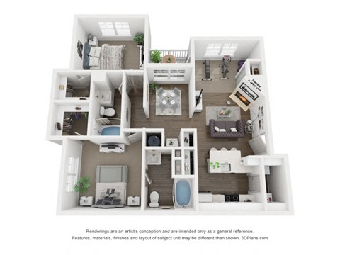 Floor plan for 2 beds, 2 baths, 1204 sqft